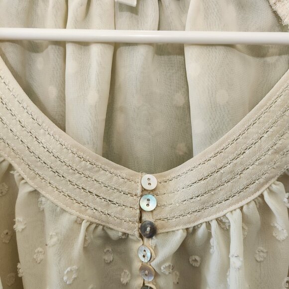 Women Sheer Ivory Top Blouse With 6 Pearl Button 3/4 Sleeve Size S - Picture 4 of 9